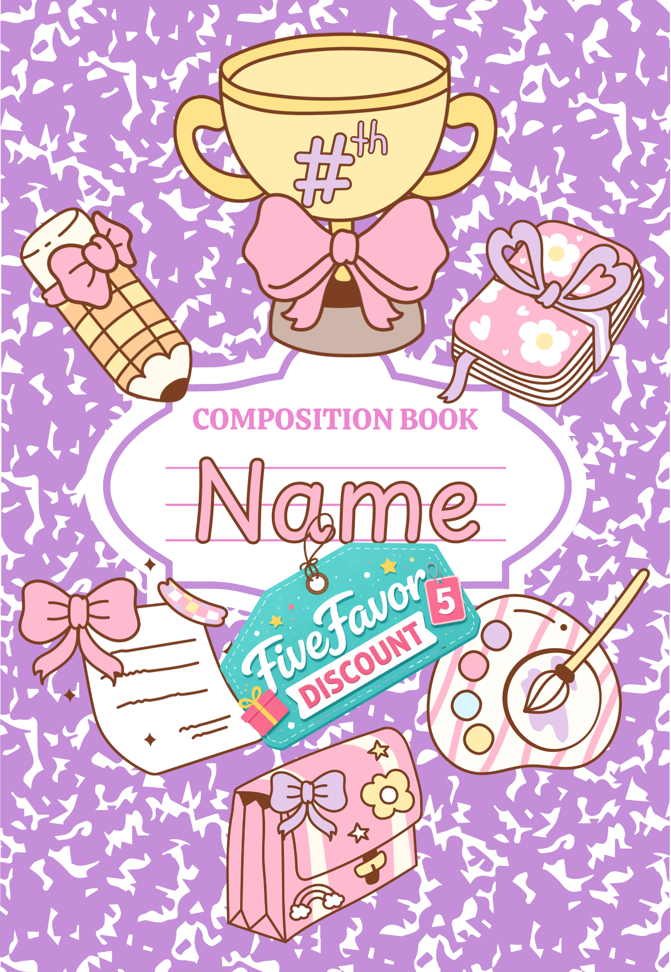 Pink Bow Composition Book Cover