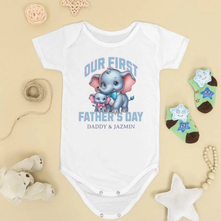 First Fathers Day Blue Elephant pink bow