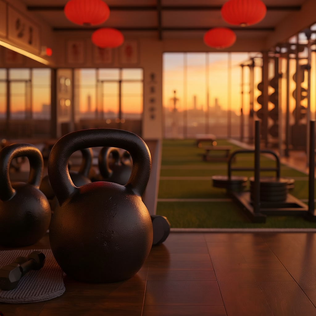 Firefly_Close-up of cast iron kettlebells on dark hardwood floor, warm amber light, red lante 867116 (1).png