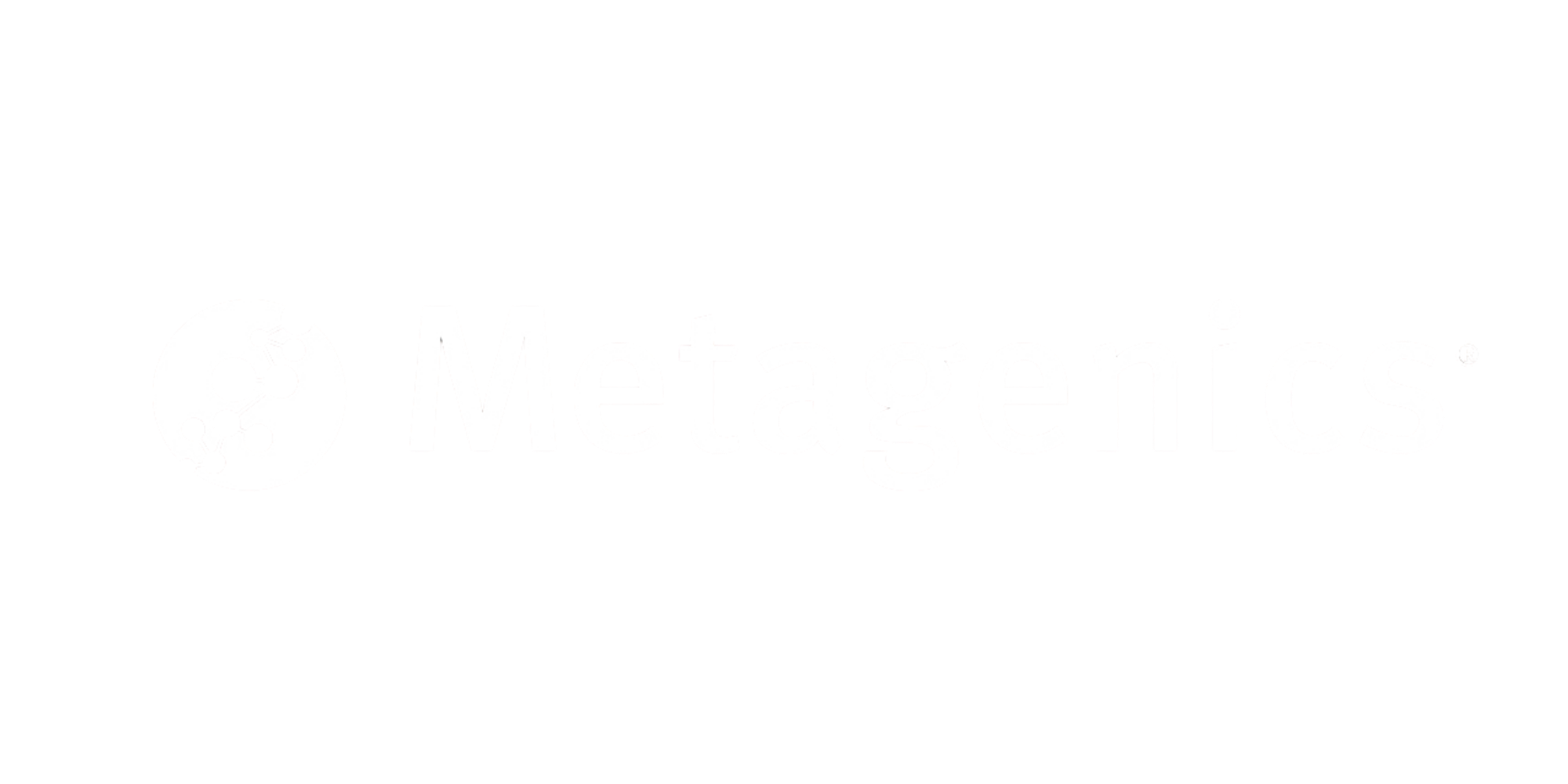 Metagenics logo featuring a stylized molecular structure icon and the company name in white text on a black background.