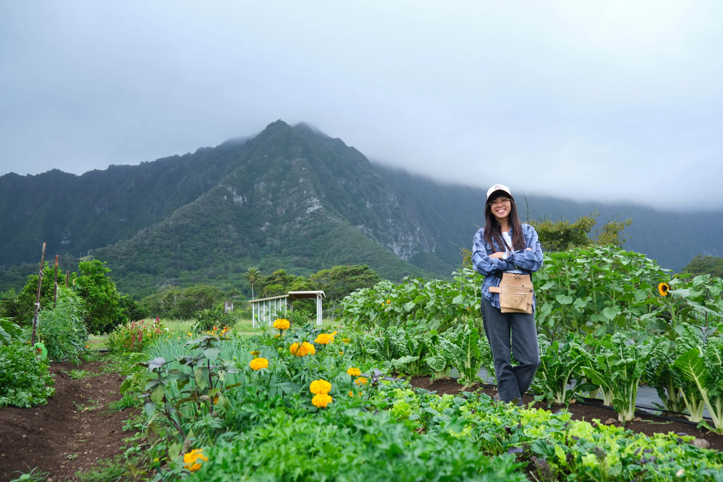 Woman in field of vegetables