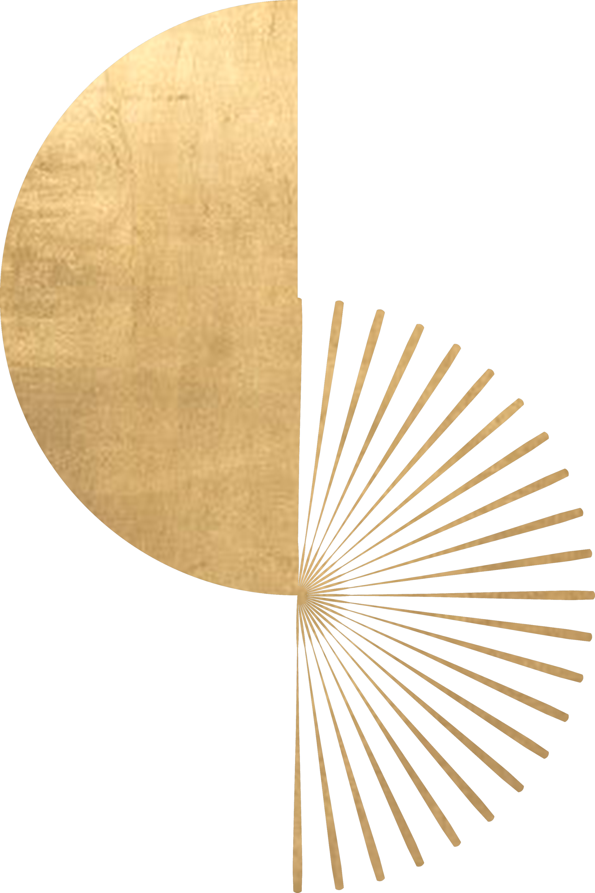 Goldene halbe Kreis mit hölzernem Textur-Muster und goldene Strahlen, die nach außen verlaufen.