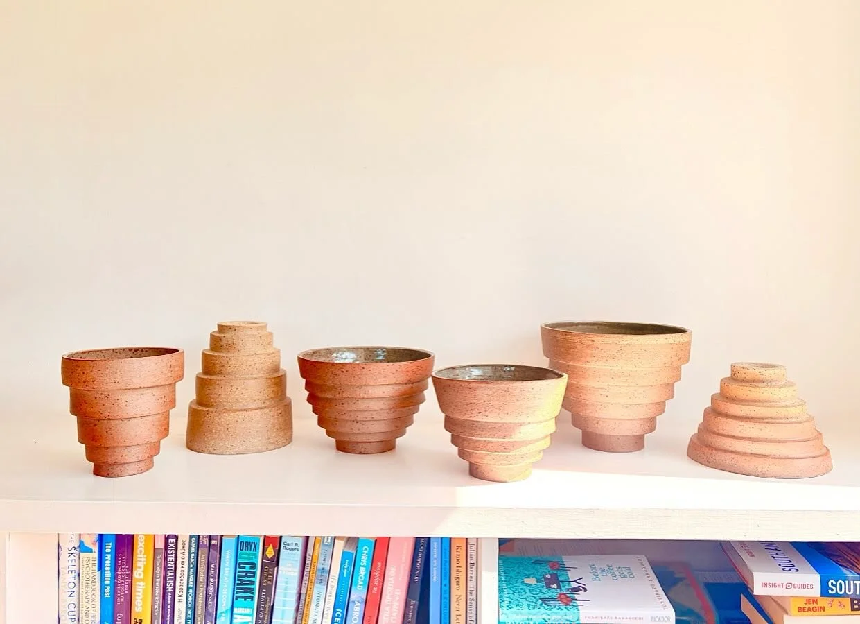 Tiered Earth - a new collection of bowls and towers/vases thrown on the wheel. Unglazed clay on the outside and glazed with different hues of green inside. Reduction fired @countyhallpottery. 

They will be coming with me @handmadebritain 12-14th of 