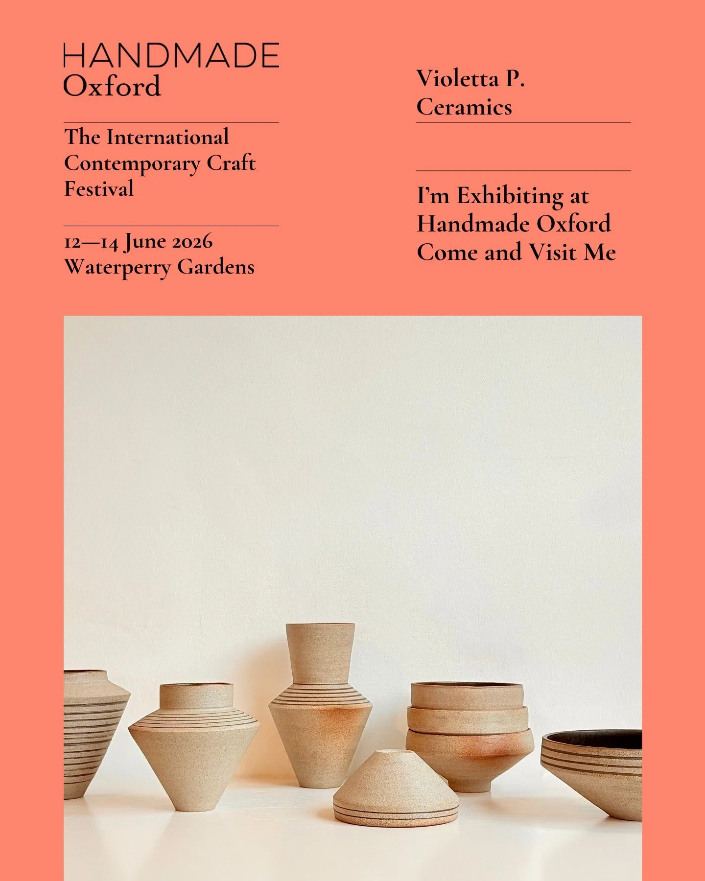 Only 6 days to go! It's my first time exhibiting here and I am bringing lots of new pieces with me. The festival is taking part in the beautiful Waterperry Gardens in Oxford and will host 175 amazing designer-makers, live craft demonstrations and art