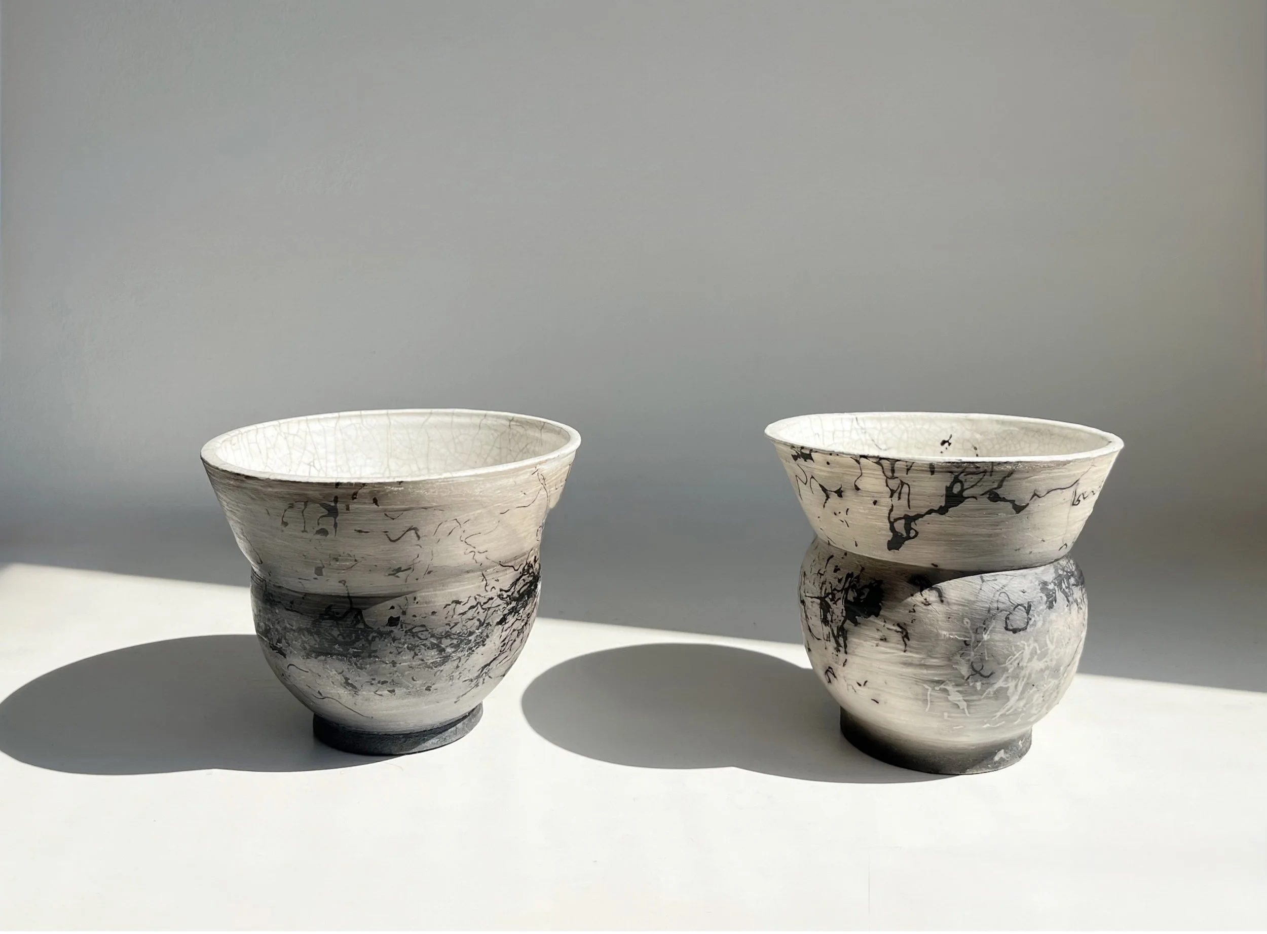 Naked Raku - decorated by imprinting horse hair and feathers at 1000°C