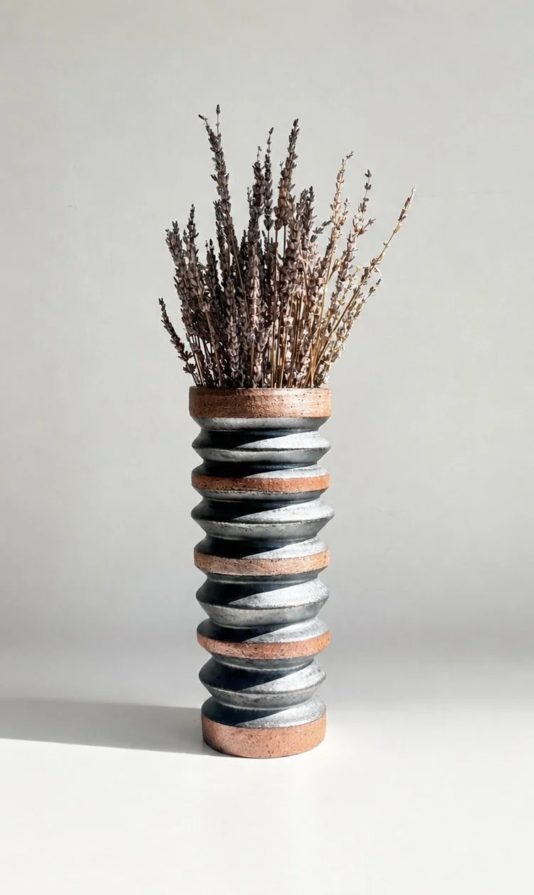 Sculptural vase, reduction fired with a matte black glaze