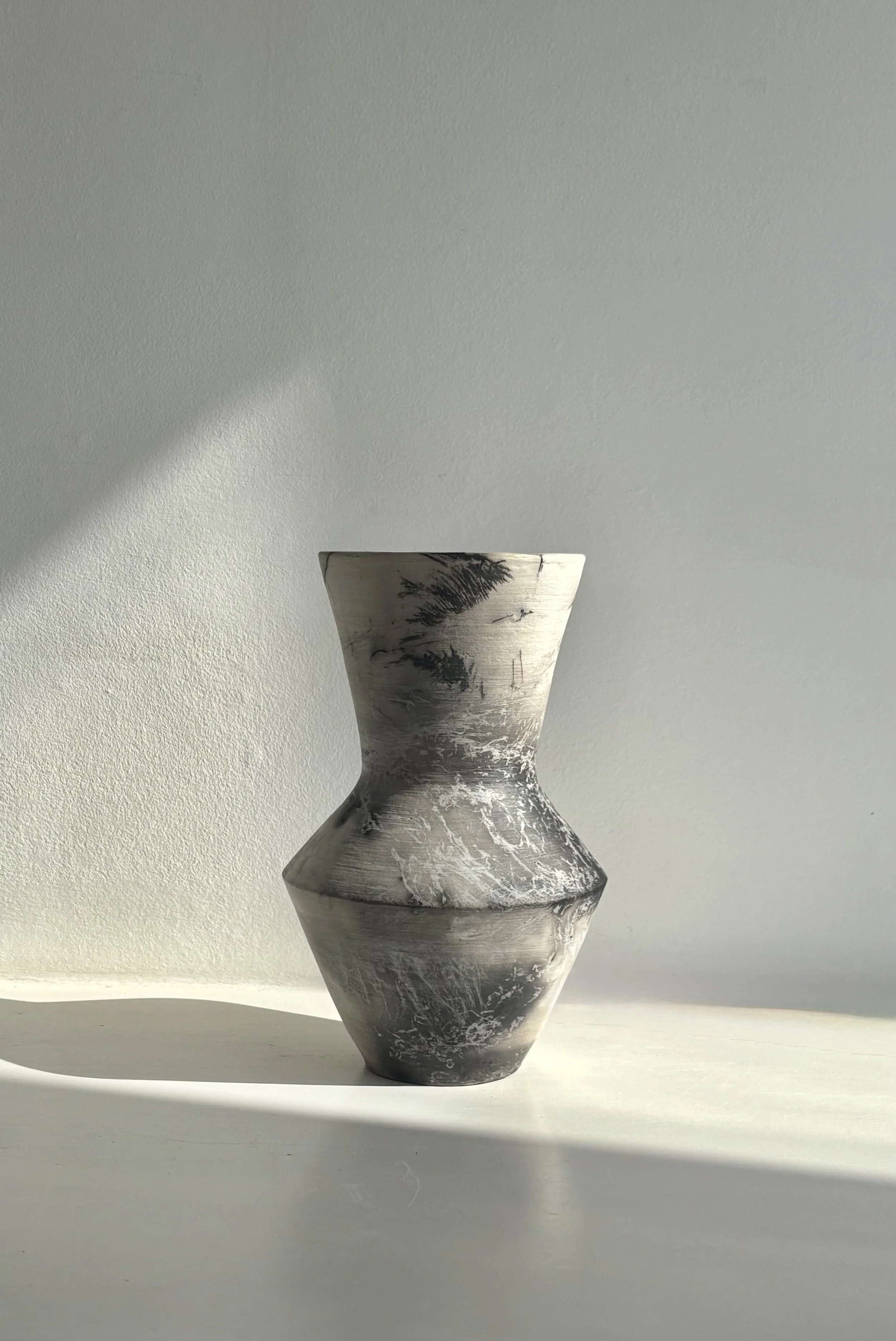 Naked Raku Vase - decorated with feathers and horse hair at 1000°C
