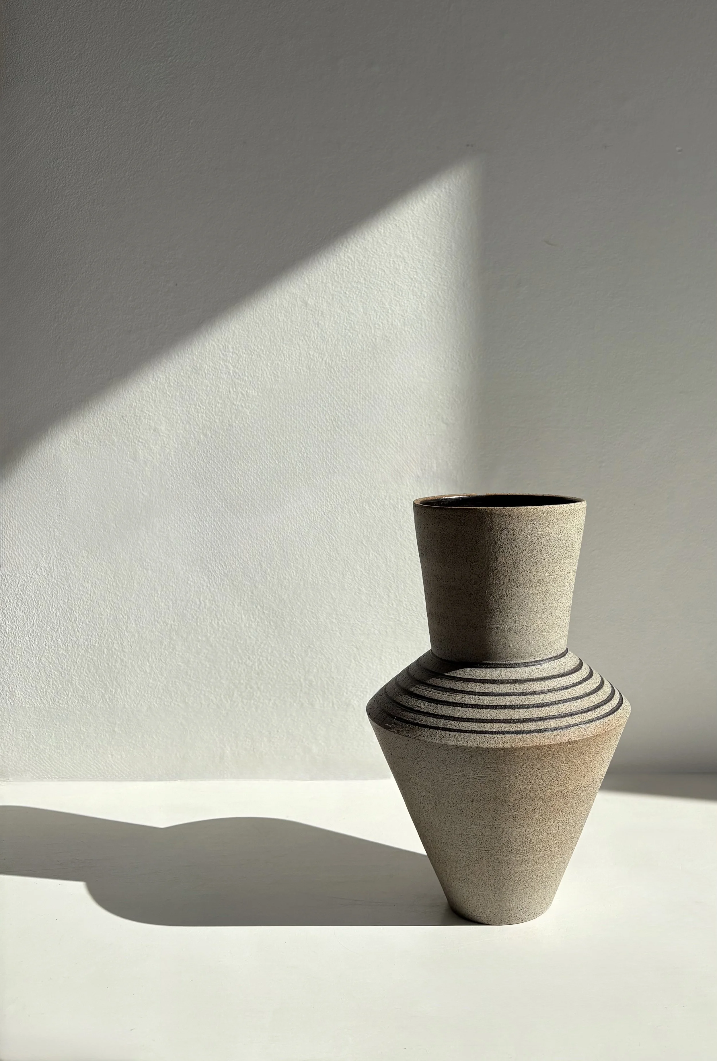 Concrete lines series - decorated by inlaying black clay slip in carved lines