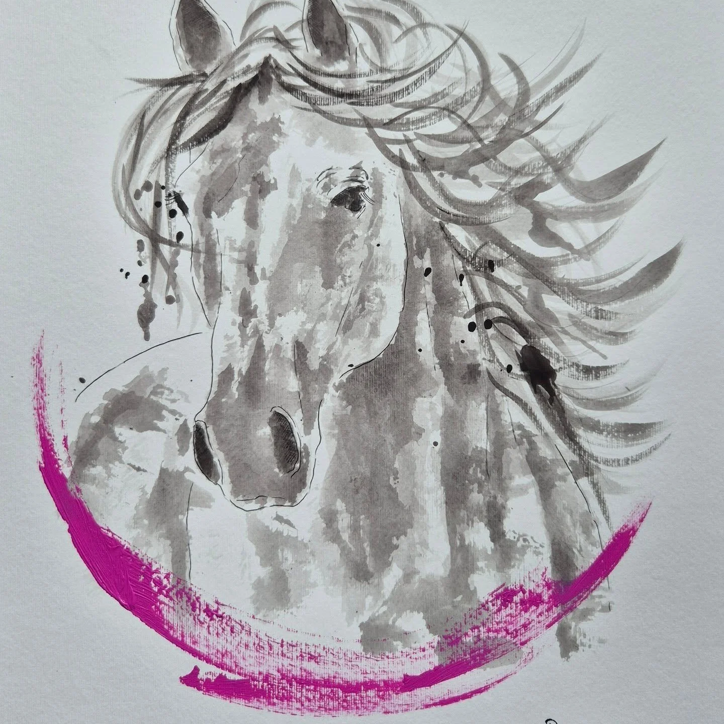 Tercera obra de la Colecci&oacute;n "Caballos"
En rosa y negro.
Acr&iacute;lico sobre l&aacute;mina.
#rosa #equino #dagarsa #dagarsaarte #trazodagarsa