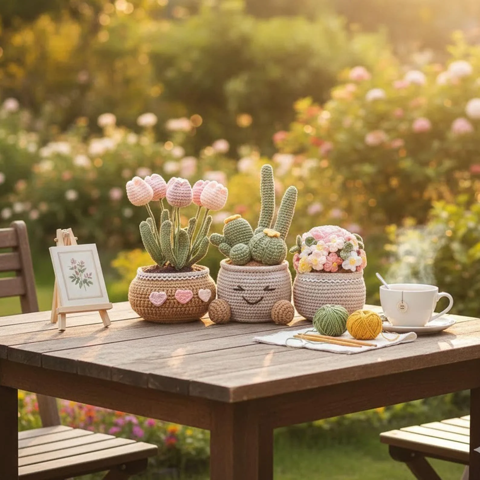 Crochet Mini Cactus Plant Clover In Pot