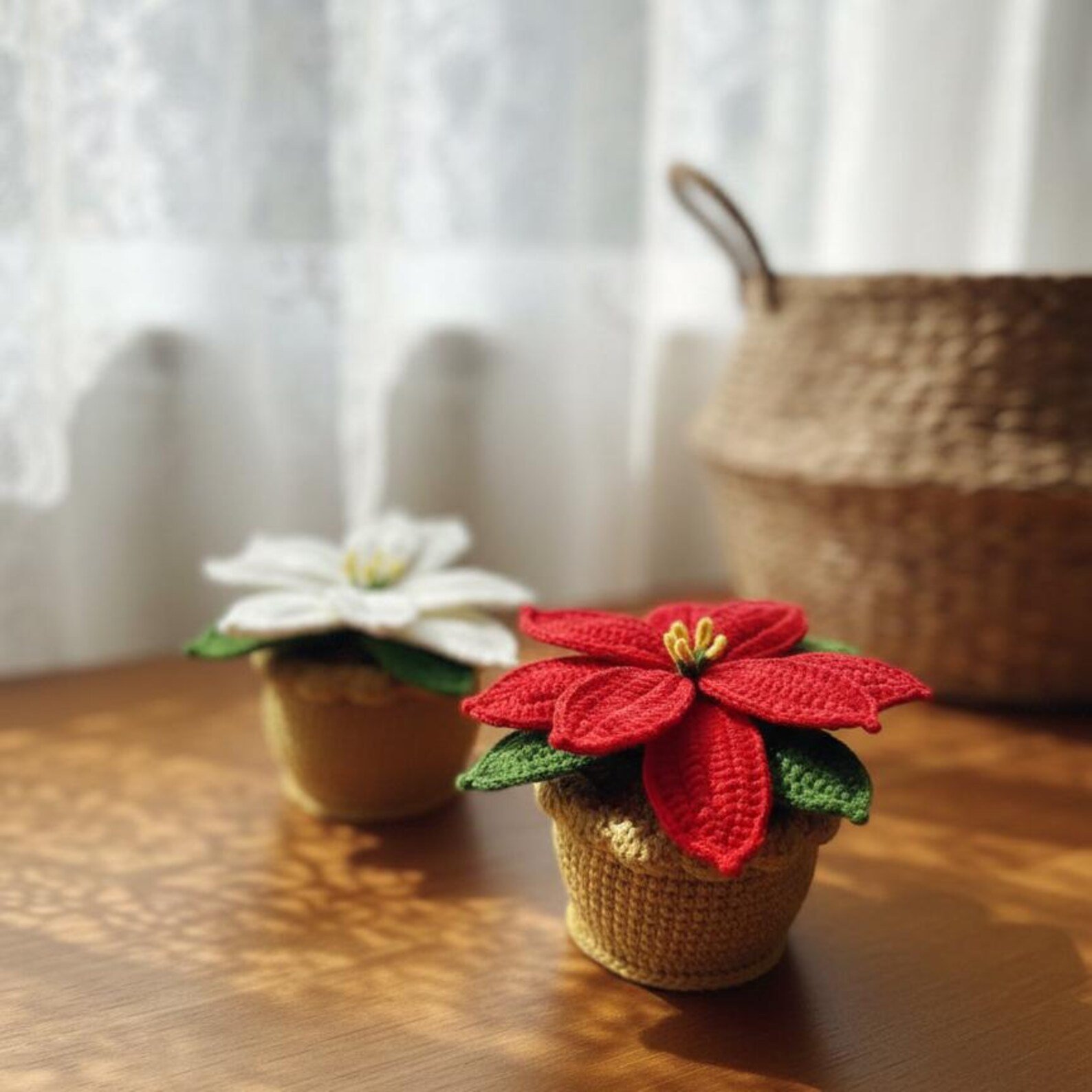 Handmade Crochet Christmas Poinsettia Flower Pot