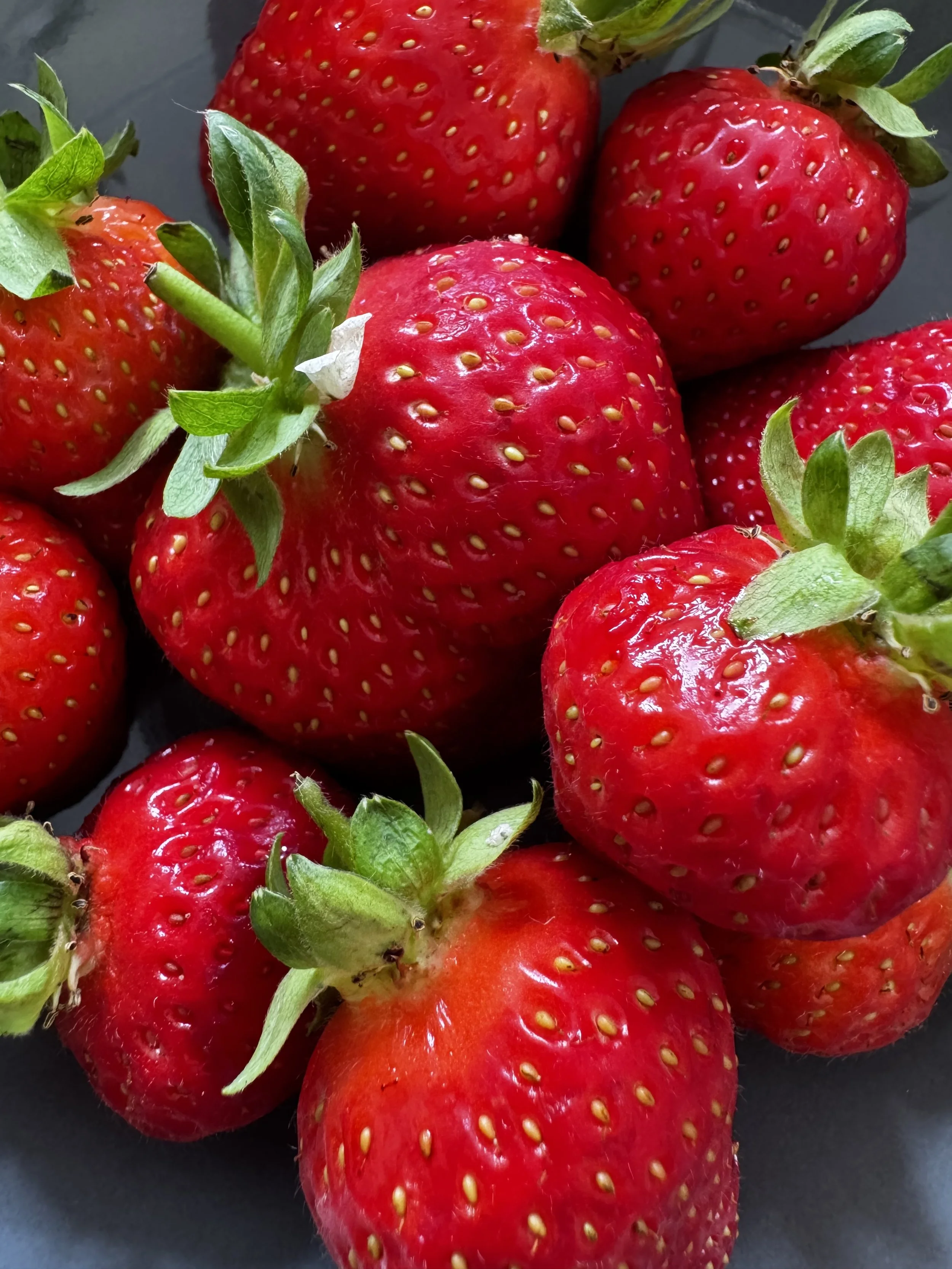 Fresh, ripe red strawberries with green leaves to represent a nutrition element to the coaching service.