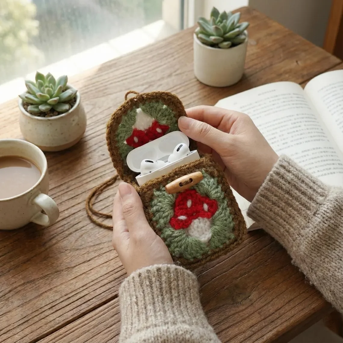 Crochet Fruit AirPods Case – Mushroom, Strawberry & Cherry