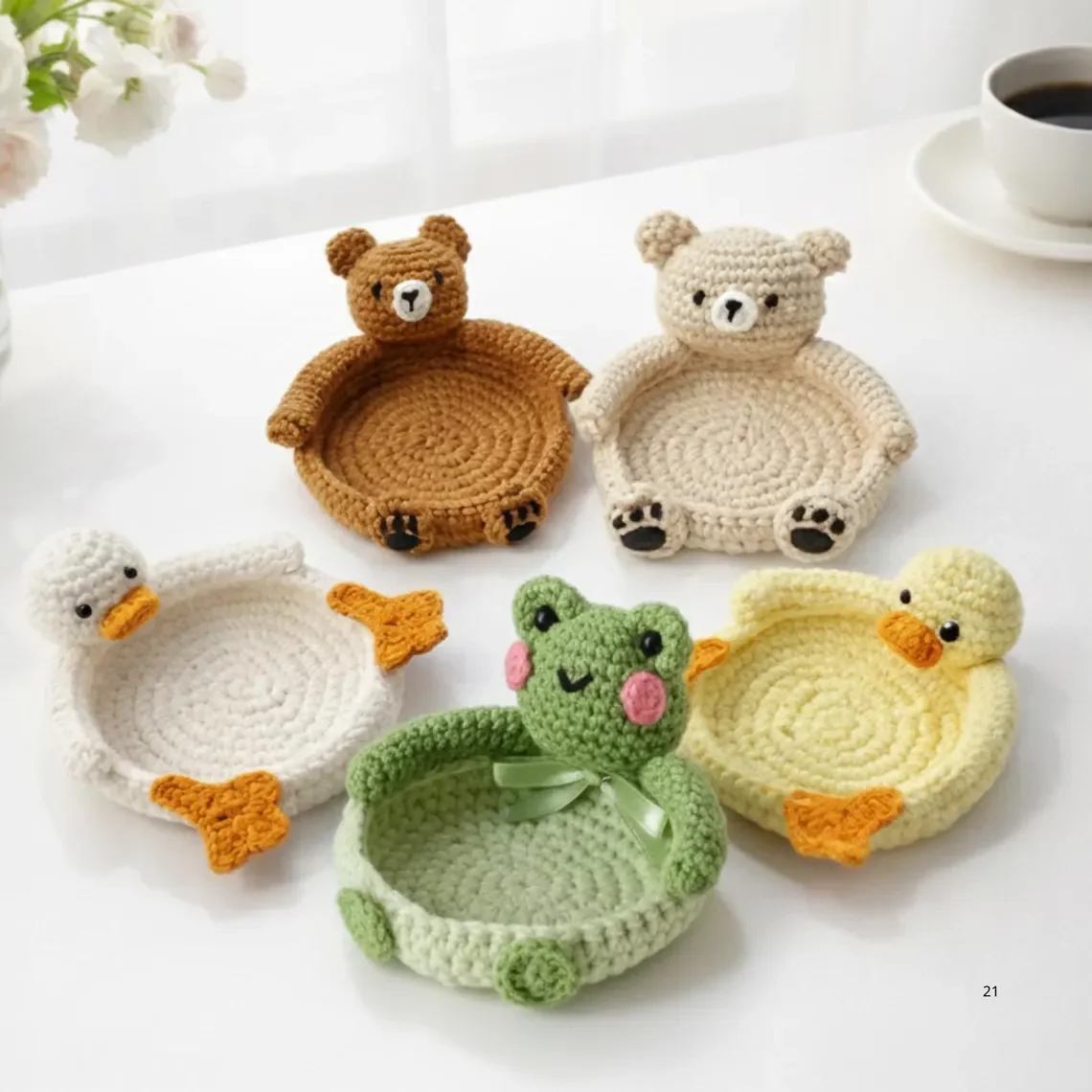 Crochet Animal Coaster Set – Kawaii Bear, Duck & Frog