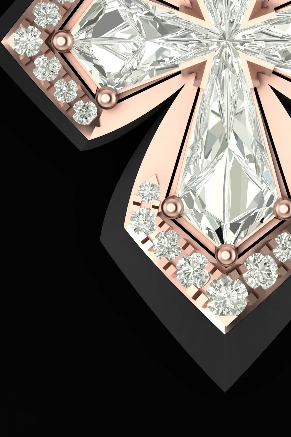 Luxury Cross Pendant with Fancy Diamonds in 18K Pink Gold