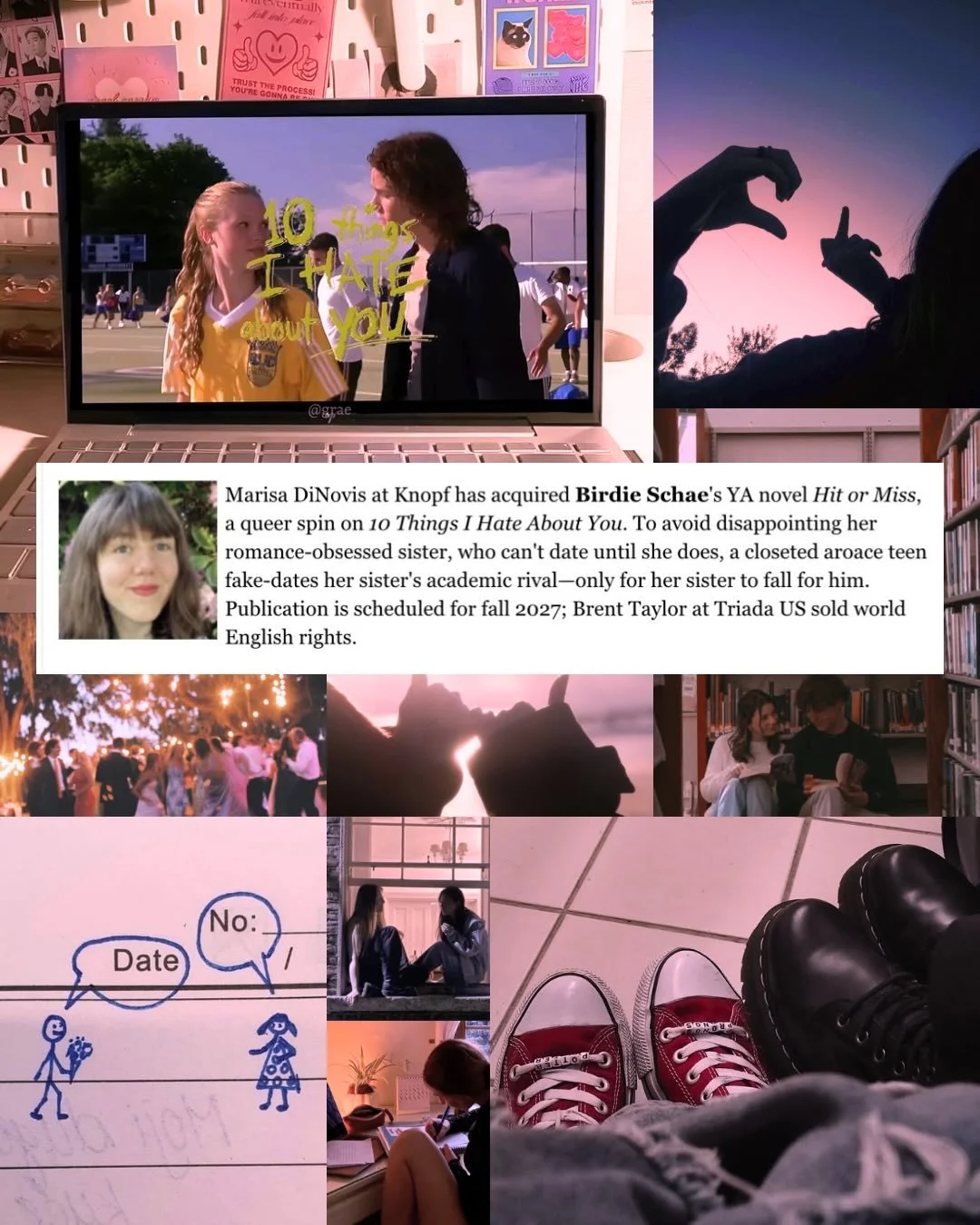 i&rsquo;m so excited to announce that my second book, HIT OR MISS, will be yours fall 2027!! 💌 

sophomore slump hit me like a truck, but this book has been so refreshing to write!! it&rsquo;s another YA romance novel, but along with being a love le