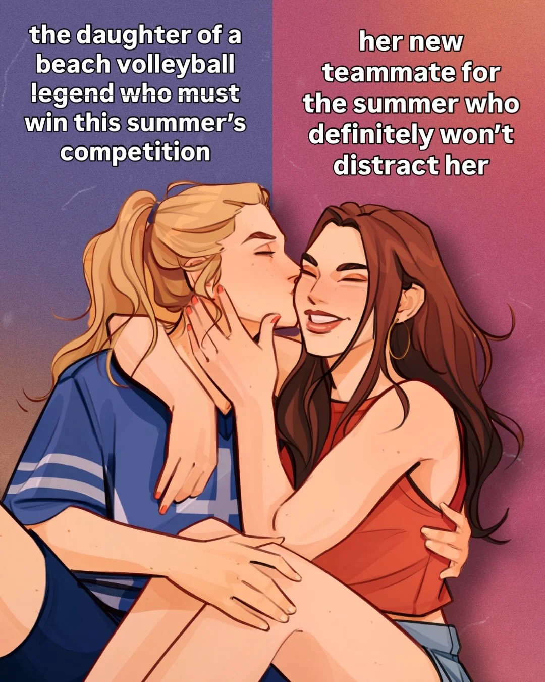 in TWO(?!) days you can meet sierra &amp; ellie so here i am shoving some of the gorgeous art i got of them in your face again 🫶

art on the first slide by @doodlenoodleh, cover art by @rebeccamock and the book SMASH OR PASS by me 🥹🩵🏐 go get her 