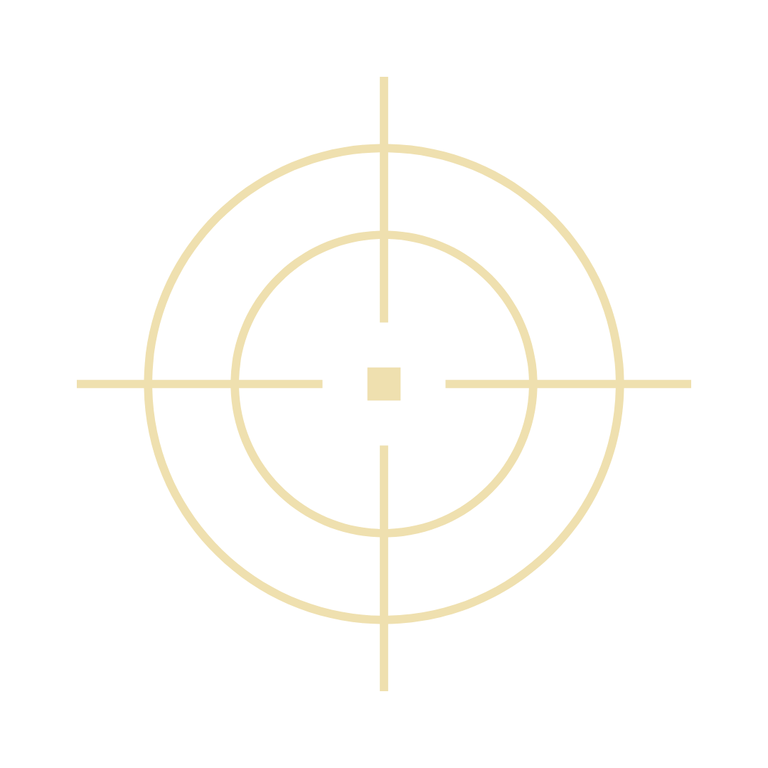 A beige-colored crosshair target symbol on a black background.