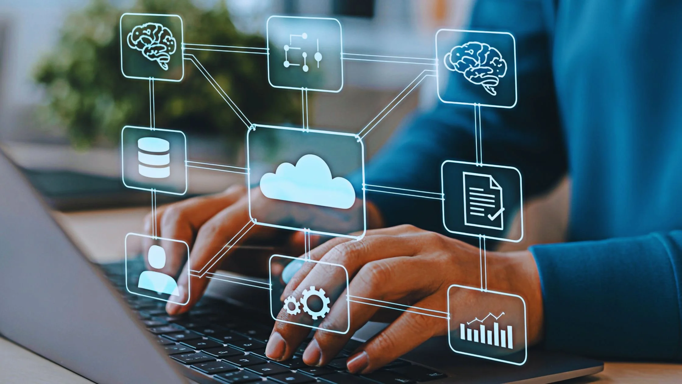 Business professional using cloud accounting software and Xero-style technology to manage financial data and reporting.