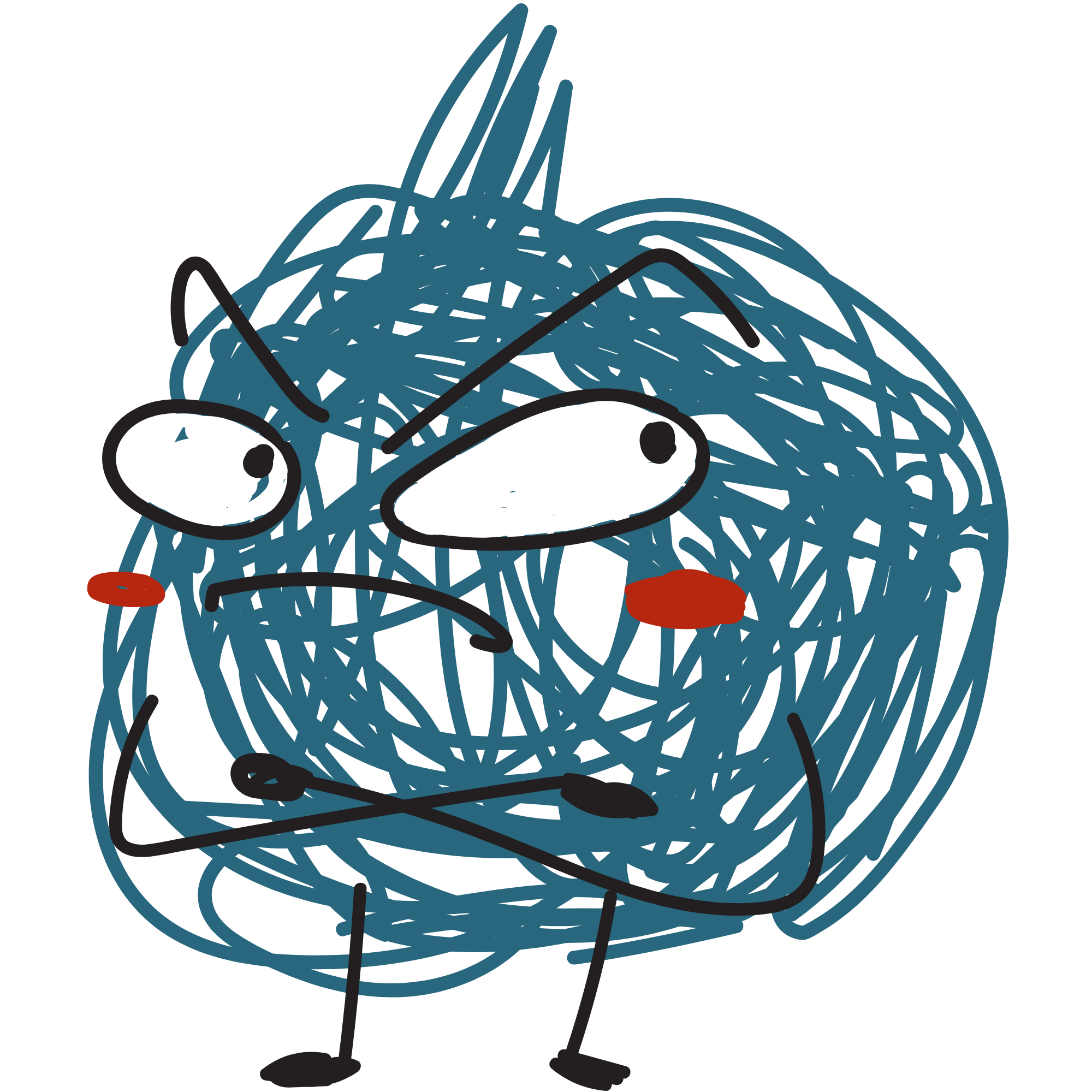 Illustration of a blue ball of yarn with knitting needles.