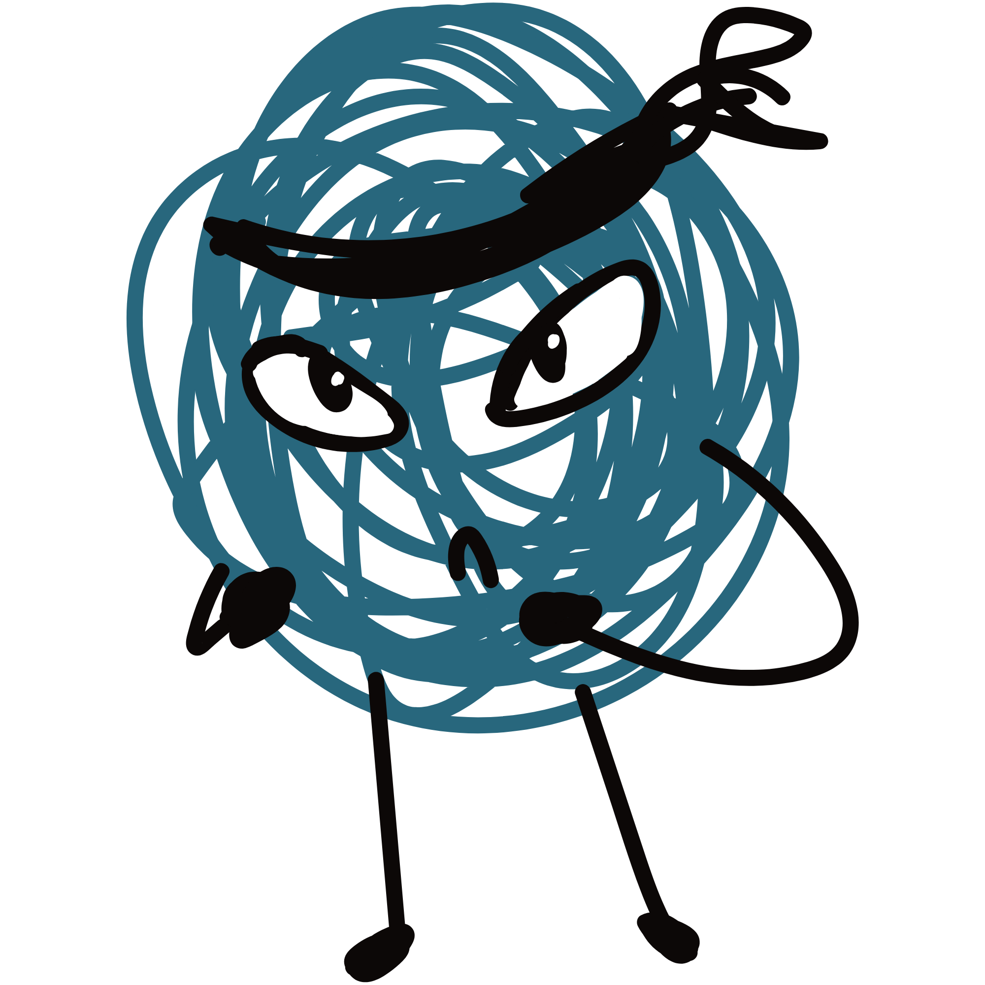 A stylized illustration of a person with blue hair and glasses, with a serious expression.