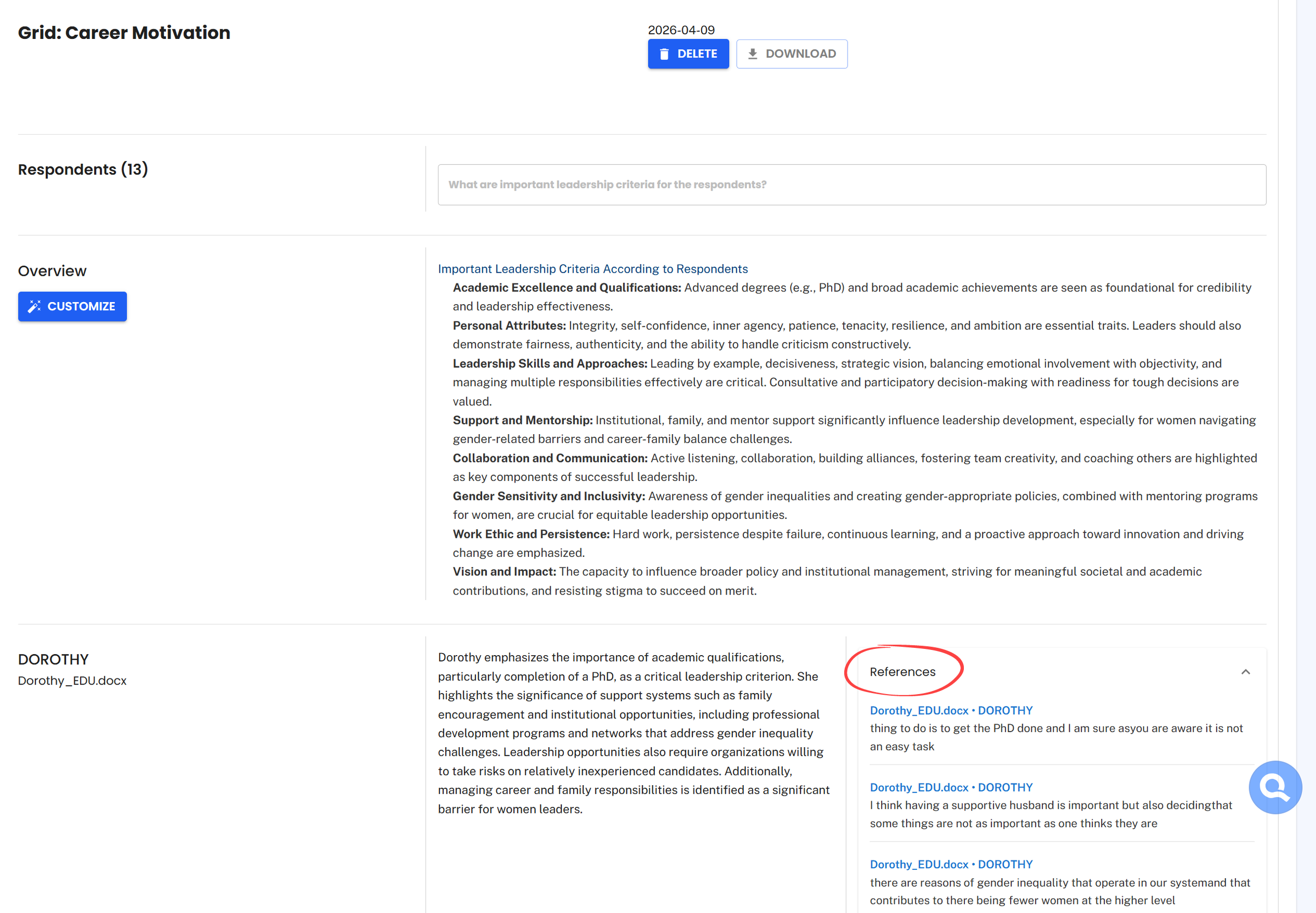 QInsights Grid Analysis, Summary , response and references