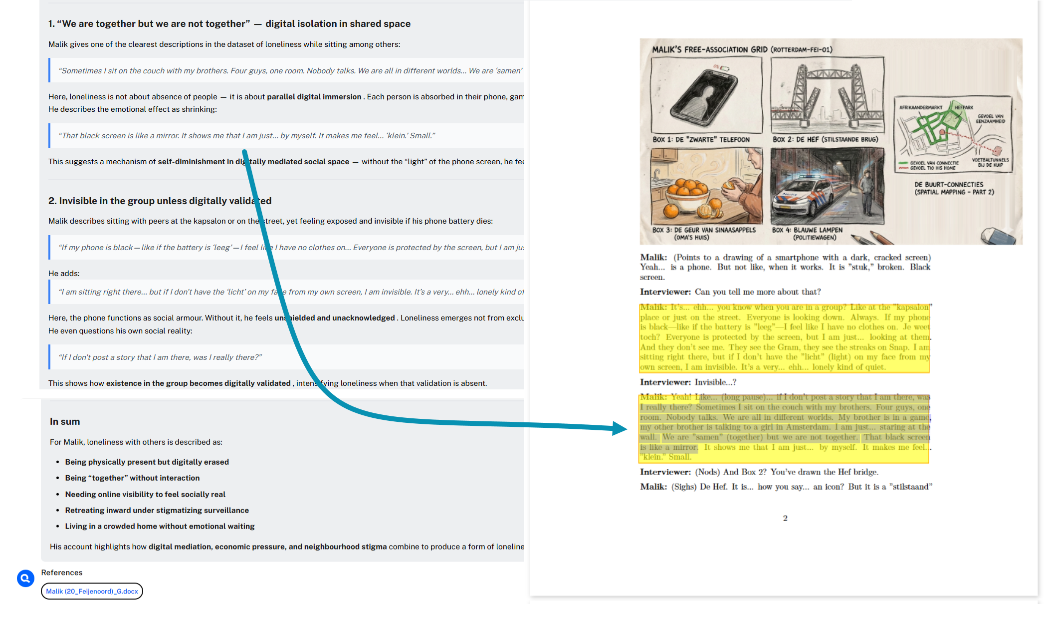 images shows how a user can check a quote from a conversation in the original source file