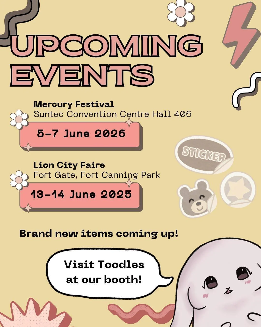 It's been a while since I last posted! BUT! I'm back with awesome newsss! I'll be boothing at both the Mercury Fest, and Lion City Faire!! 

I'm so excited! This is my first time in the Artist Alley since I started selling! 

🥂Here's to a new beginn