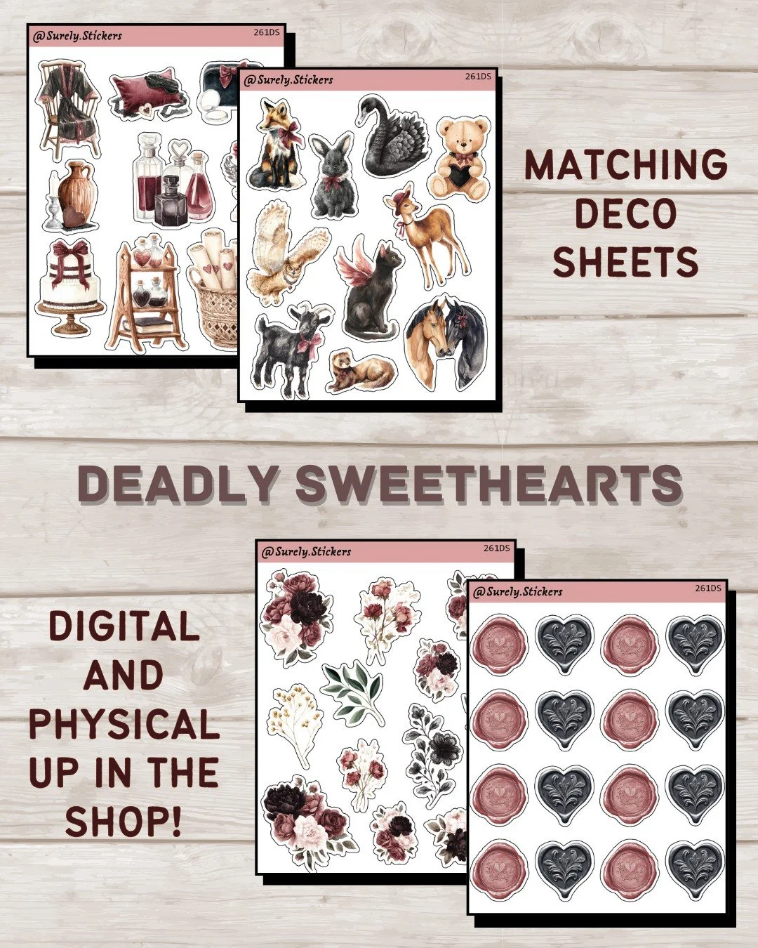 Dark romance, your way 🖤🥀
The Deadly Sweethearts deco sticker sheet is now available as both a physical sticker sheet and a digital printable.

Perfect for expressive journaling, decorative planner pages, or digital spreads &mdash; choose the forma