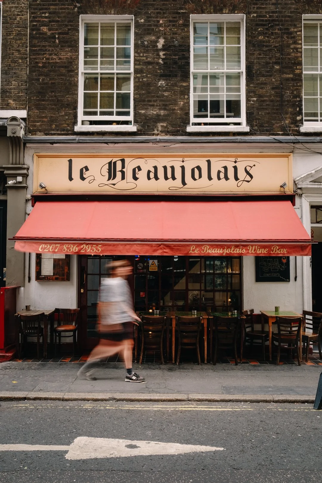 The traditional French storefront of Le Beaujolais on Litchfield Street in Soho.
