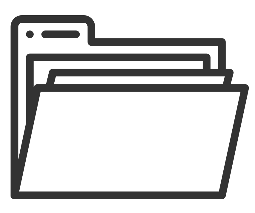 Icon of open manila folder with documents inside