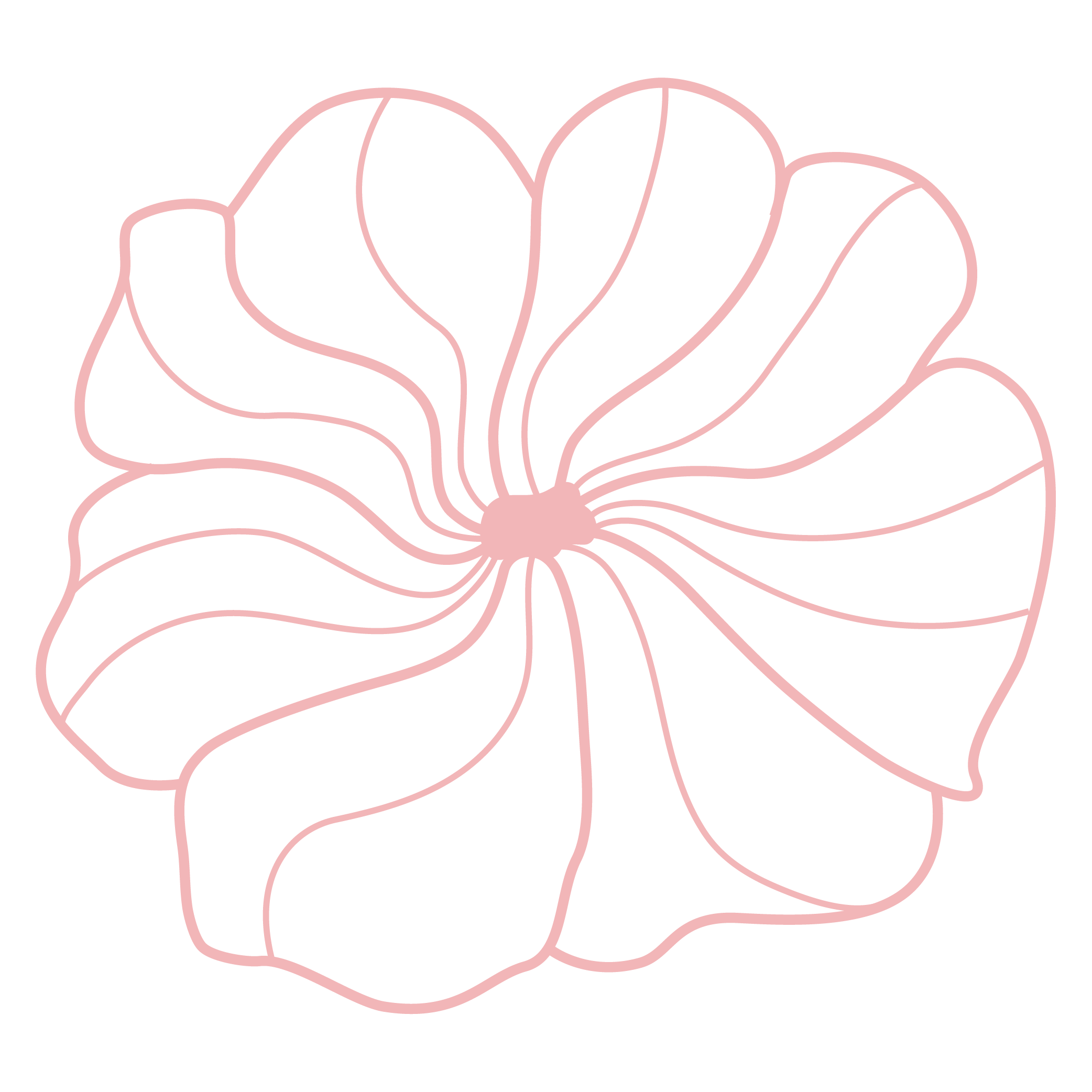 Abstract pink line art floral design on black background.