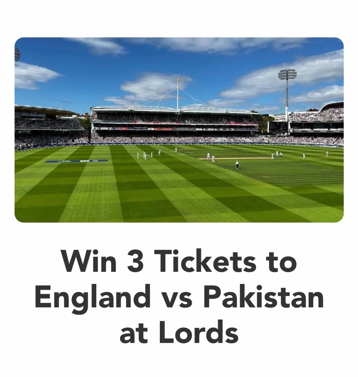 Fancy Going to Lords, Fancy watching England V Pakistan;  visit our crowdfunding page for the chance to win 3 tickets to the test, see link in our bio for more info T&amp;Cs apply good luck.