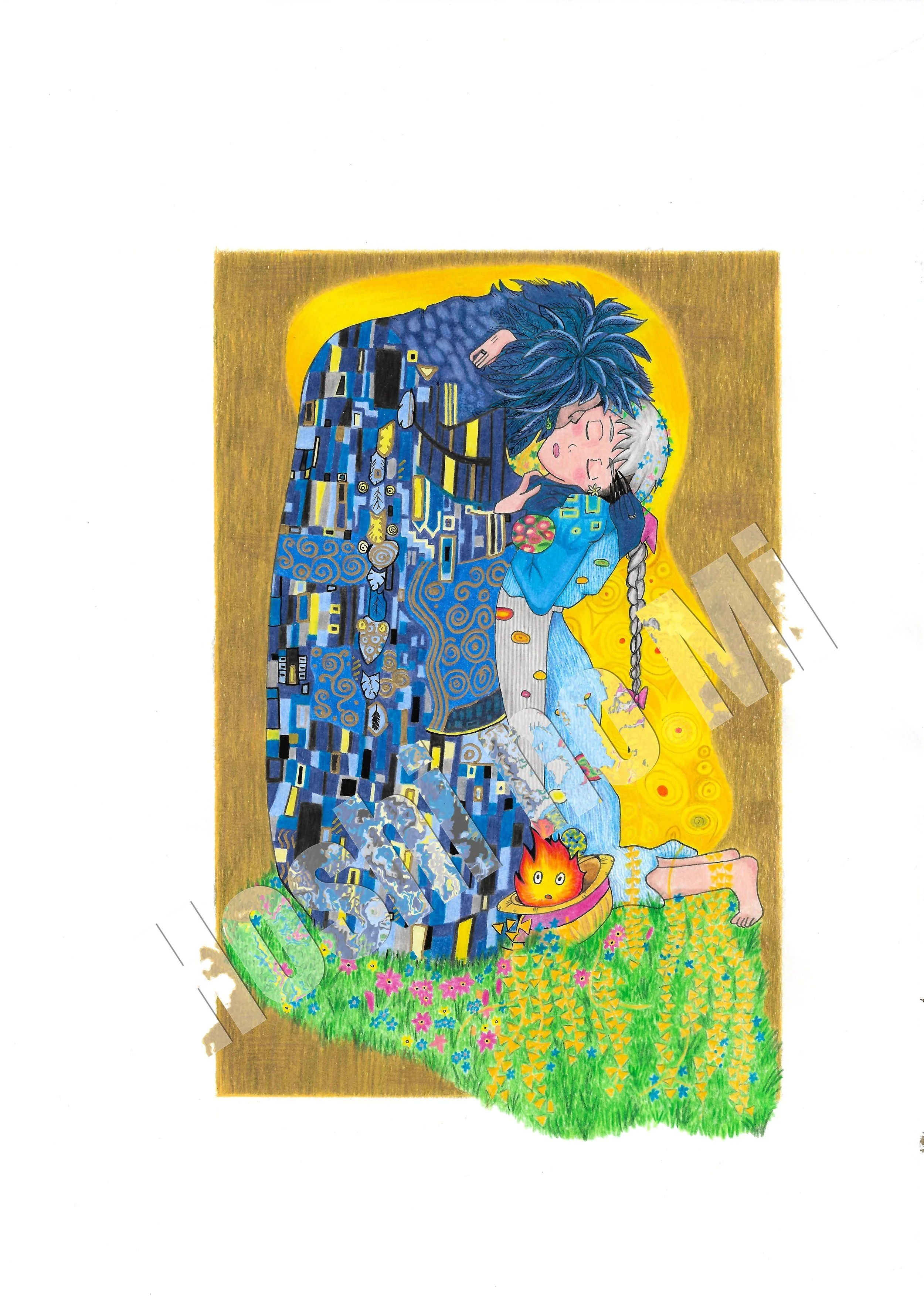 A4 Hauru & Sophie "Das wandelnde Schloss" Gustav Klimt Style