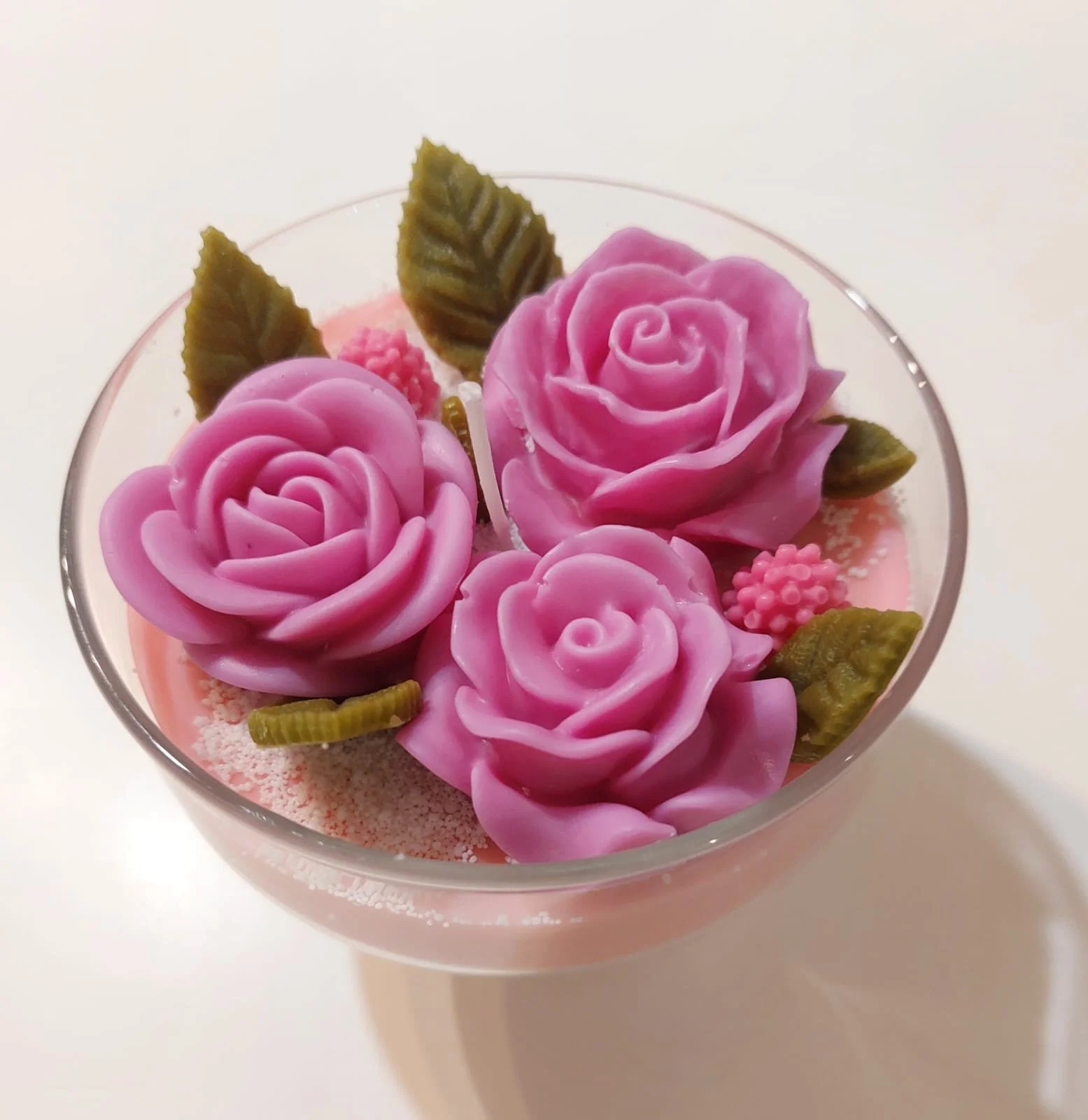 Kerze "Pinke Rosen"