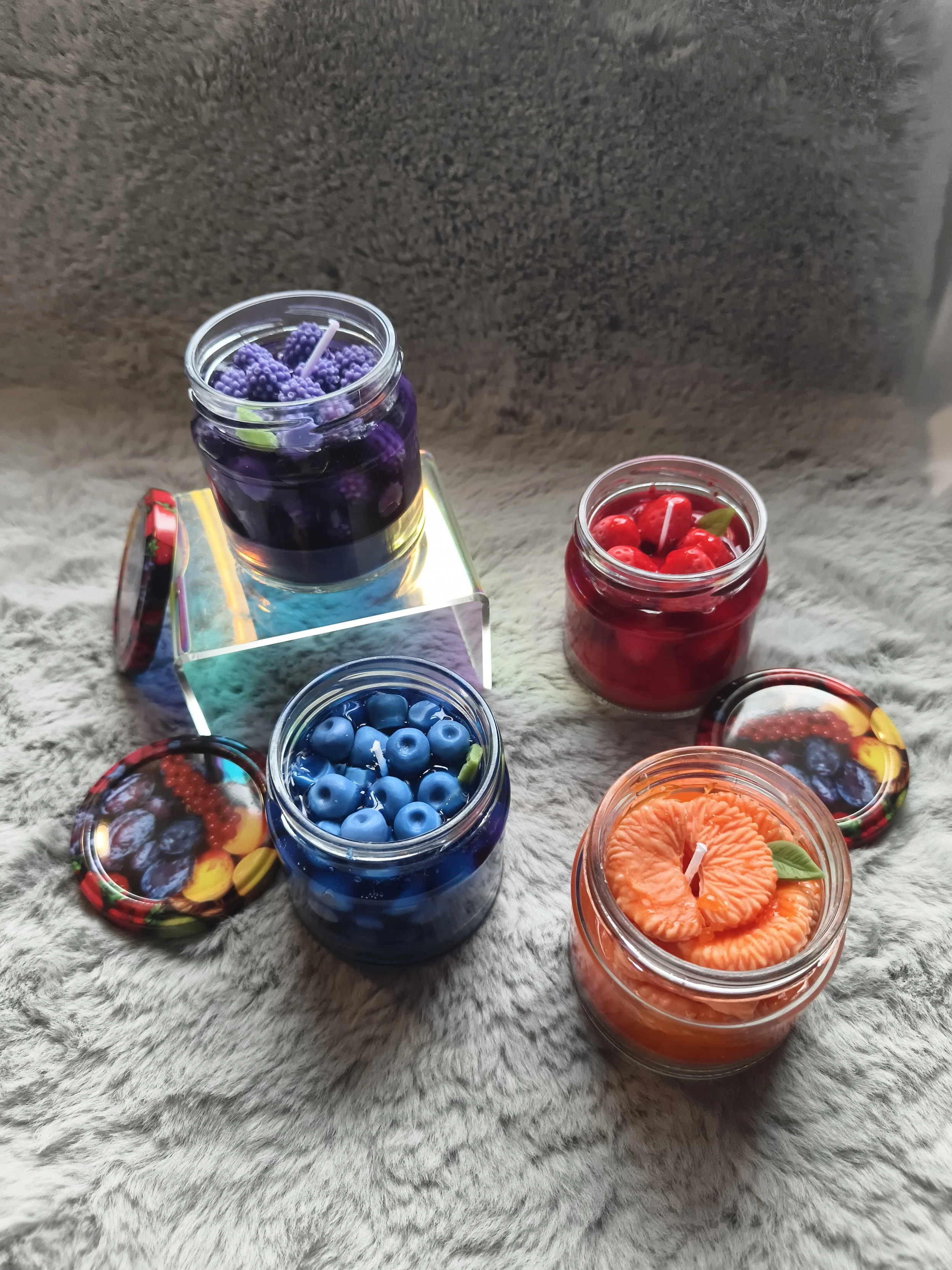 Kerze "Marmeladeglas" Erdbeere, Heidelbeere, Orange, Brombeere;