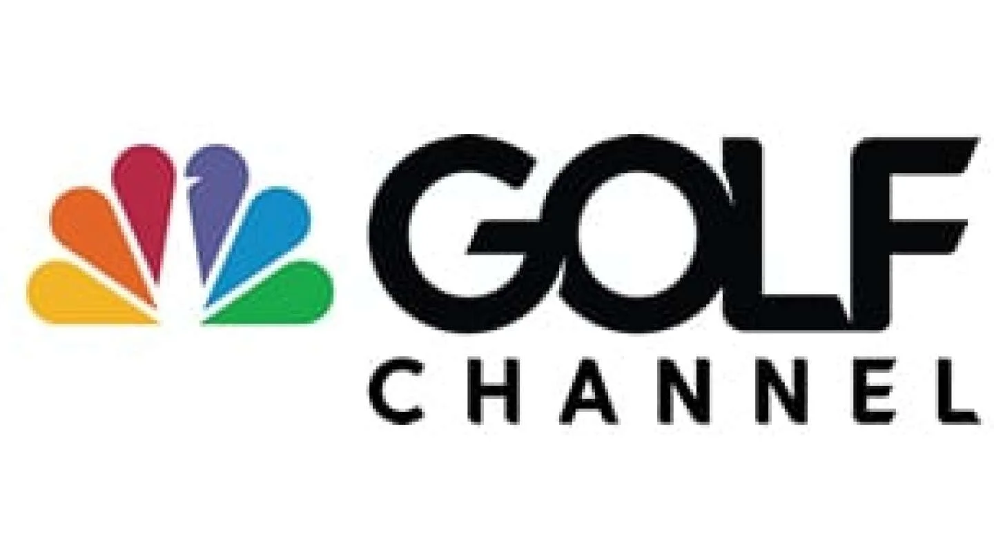 Logo of NBC Golf Channel with a multicolored peacock and bold black text.