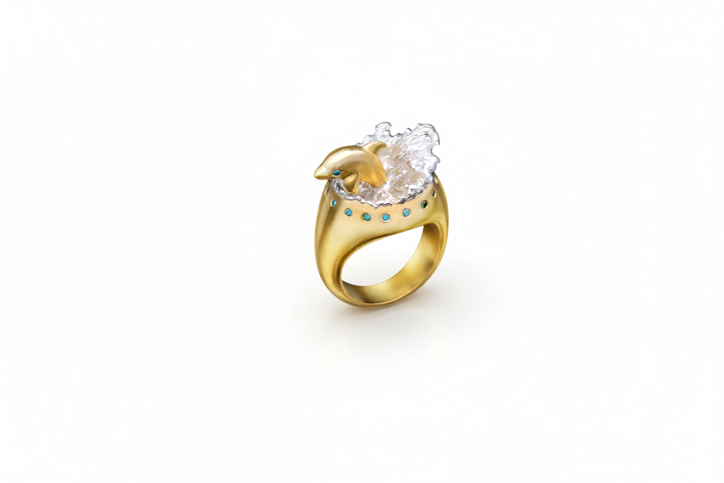 Dolphin and the Sea ring - Sterling silver, Gold vermeil