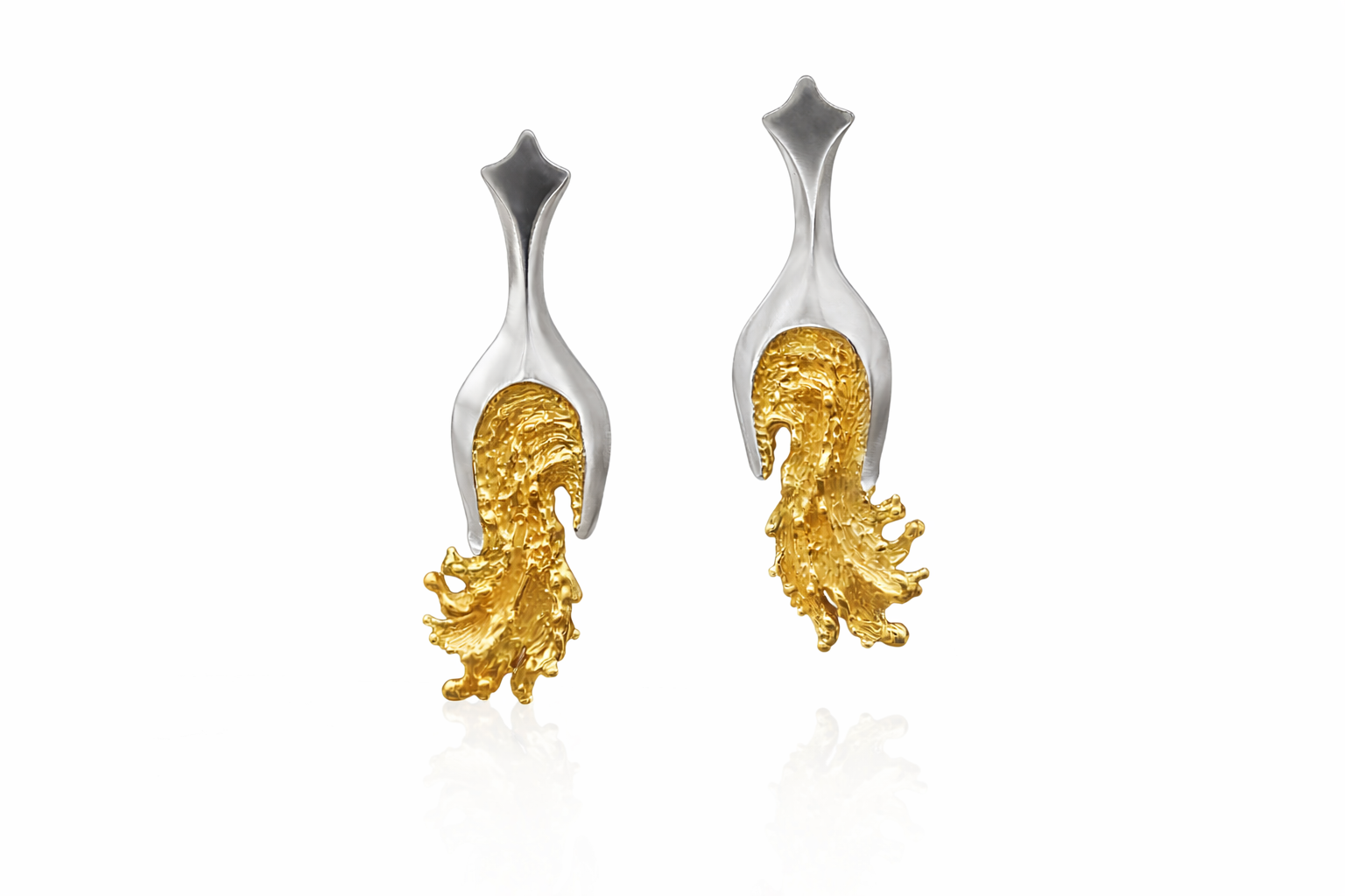 Overflow earrings  - Sterling silver, Gold vermeil