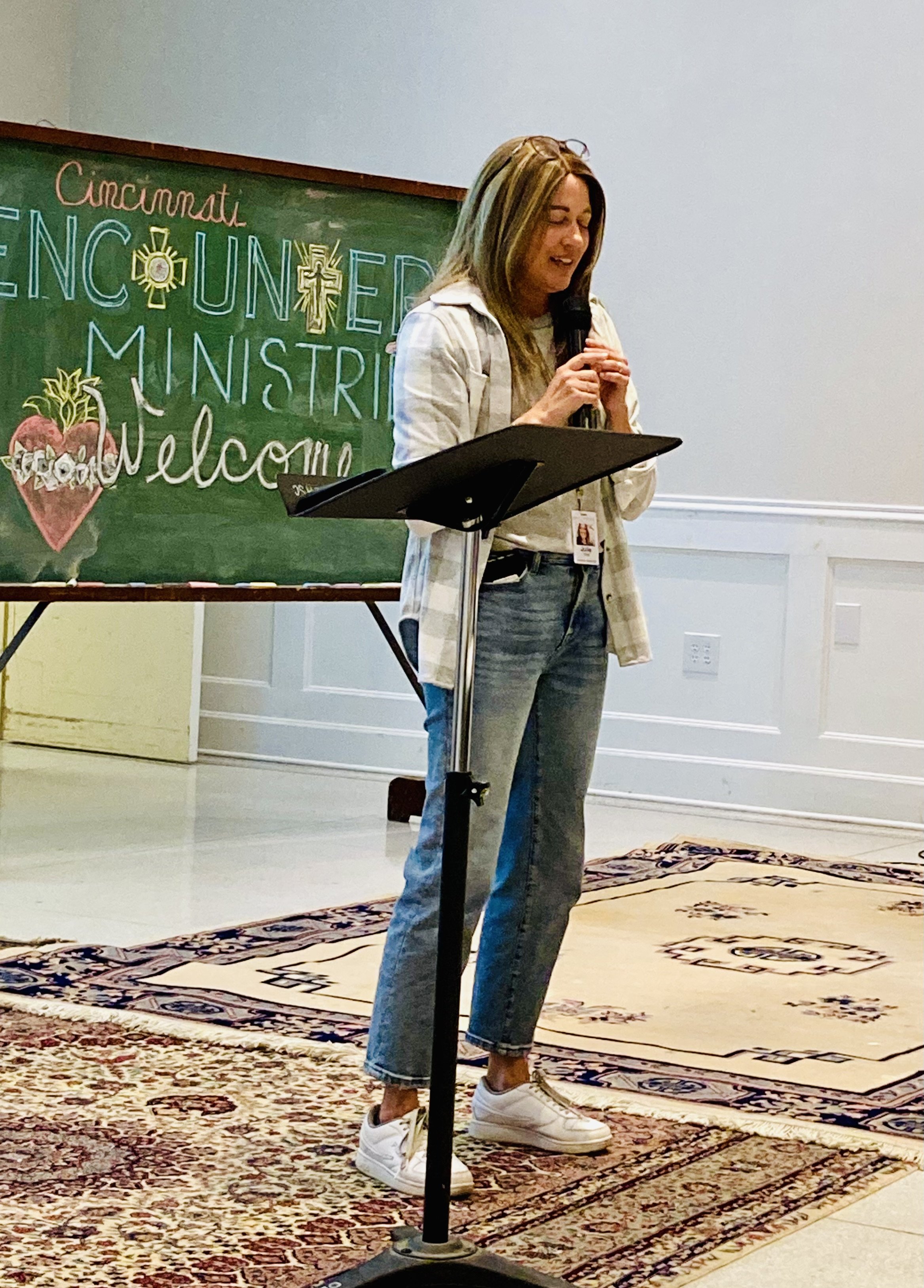 Author Julie Yost teaching a class for the Cincinnati campus of Encounter Ministries.