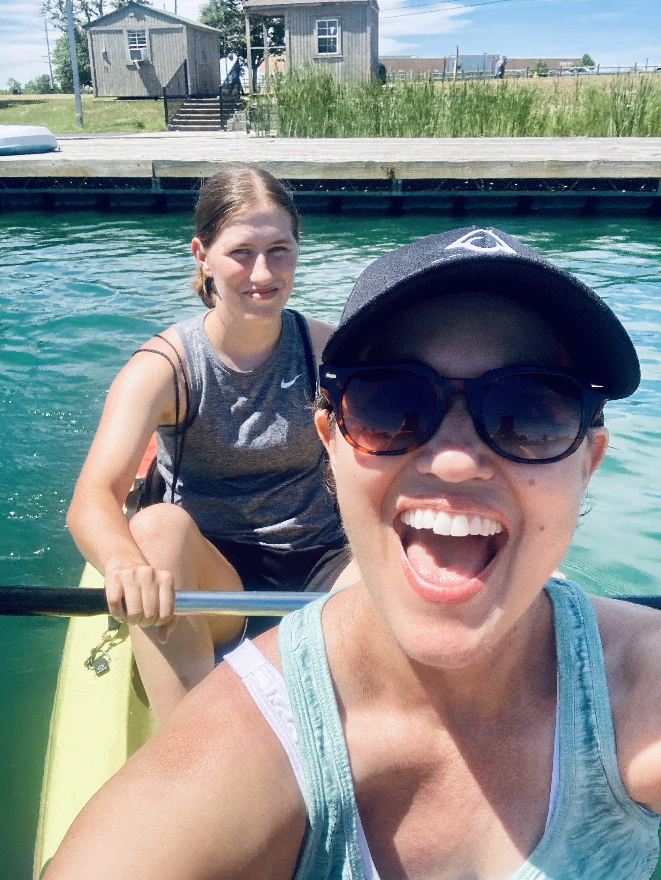 Author Julie Yost and her daughter, kayaking.