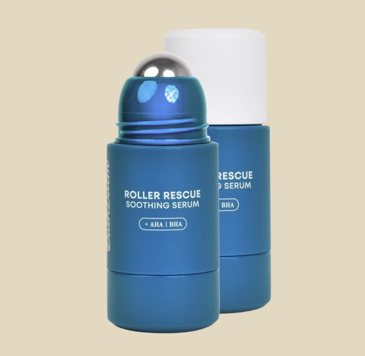 Bush balm 'Roller Rescue Soothing Serum' with ingredients BHA, AHA, and BHA. Products for Brazilian waxing aftercare sold at Sugar Cookie Waxing Co. Toronto