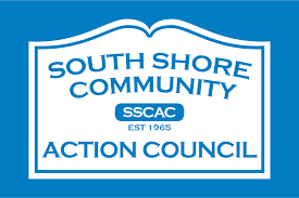South Shore Community Action Council sign with blue background and white text
