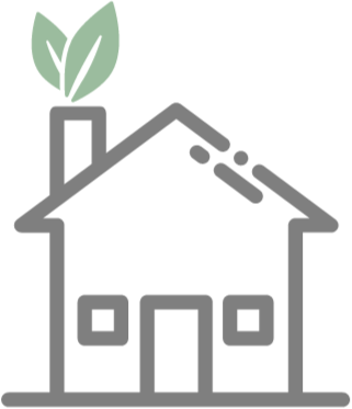 Casa stilizzata con una foglia sopra il camino