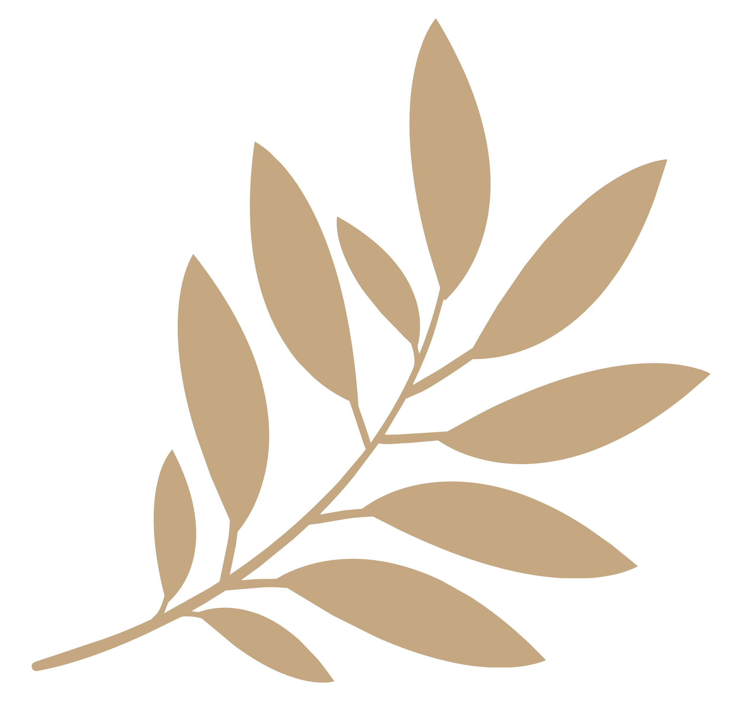 Minimalist beige leaf branch logo on a light background.