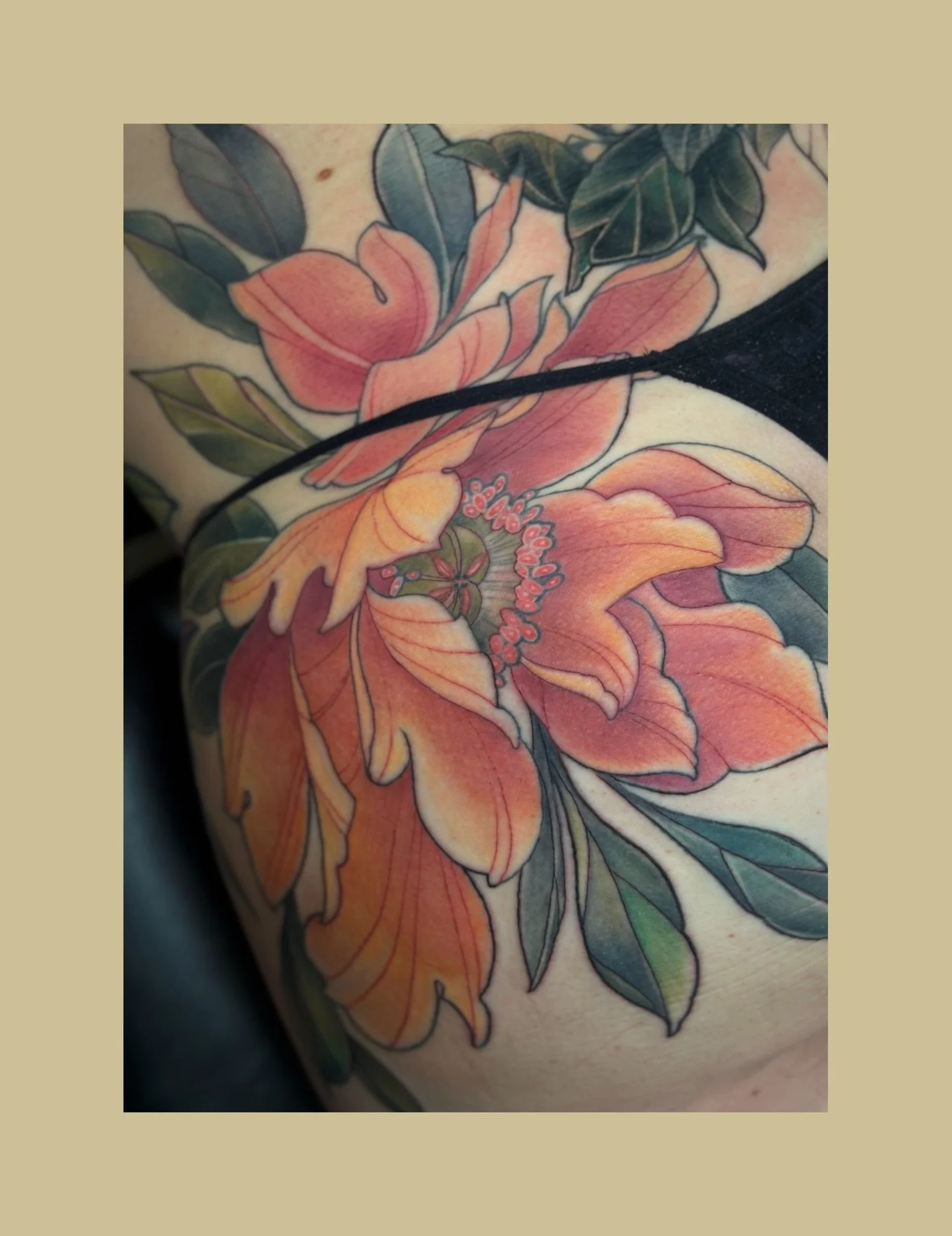 Peachy peach peony, by resident artist @tatloewen Tat is currently booking clients for September, October, and November! Send an email to TatLoewen@yahoo.ca