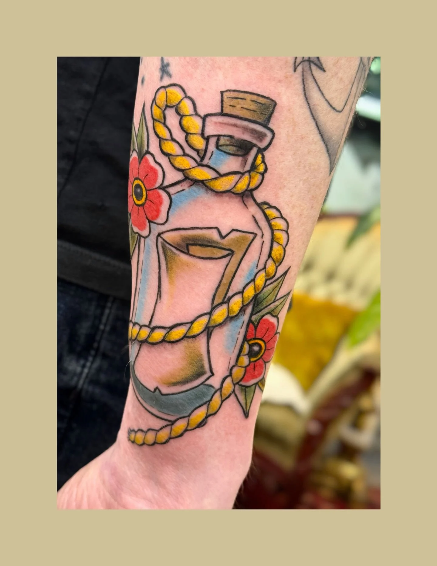 Message in a bottle, by resident artist @franklyn.lefty 
Franklyn has been at Grey Tide for two years now, and his rates are less than a more experienced artist. Don&rsquo;t let his affordability fool you, the quality of his work is A++ Email him for