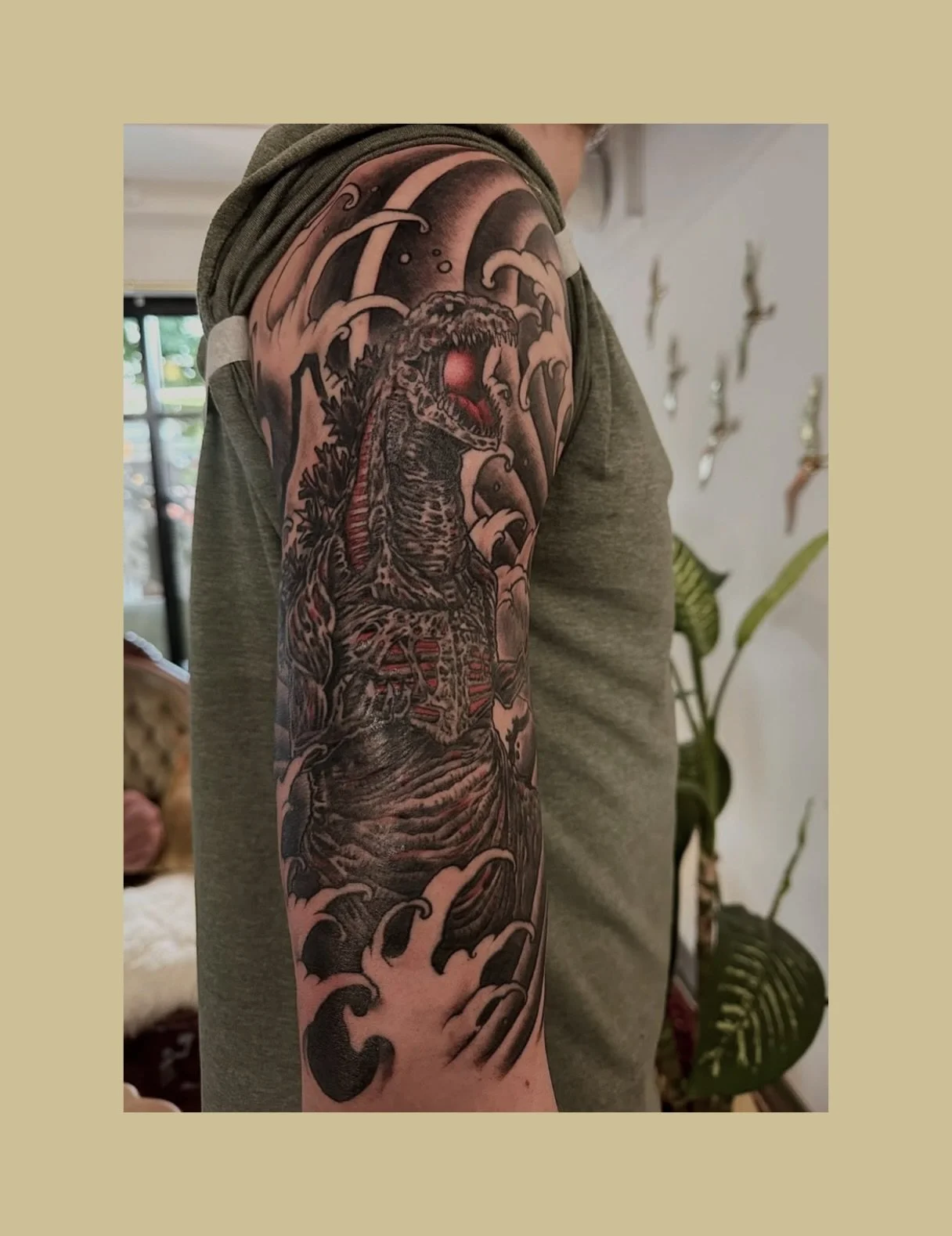 Of all the exports Japan has given us, Godzilla is the most iconic. Gojira tattoo, by resident artist @toxicdose 
Rhian&rsquo;s book is open! Email Rhian.Webber@gmail.com for bookings and inquiries! 
.
#shingojira #kingofthekaiju #godzillatattoo
