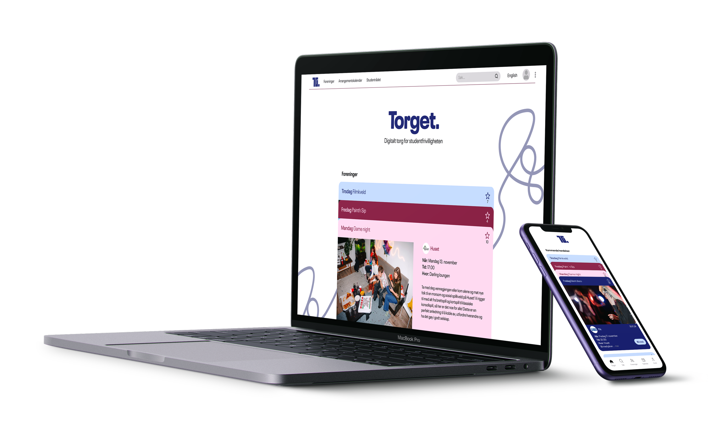 Mockup av løsningen på laptop og telefon