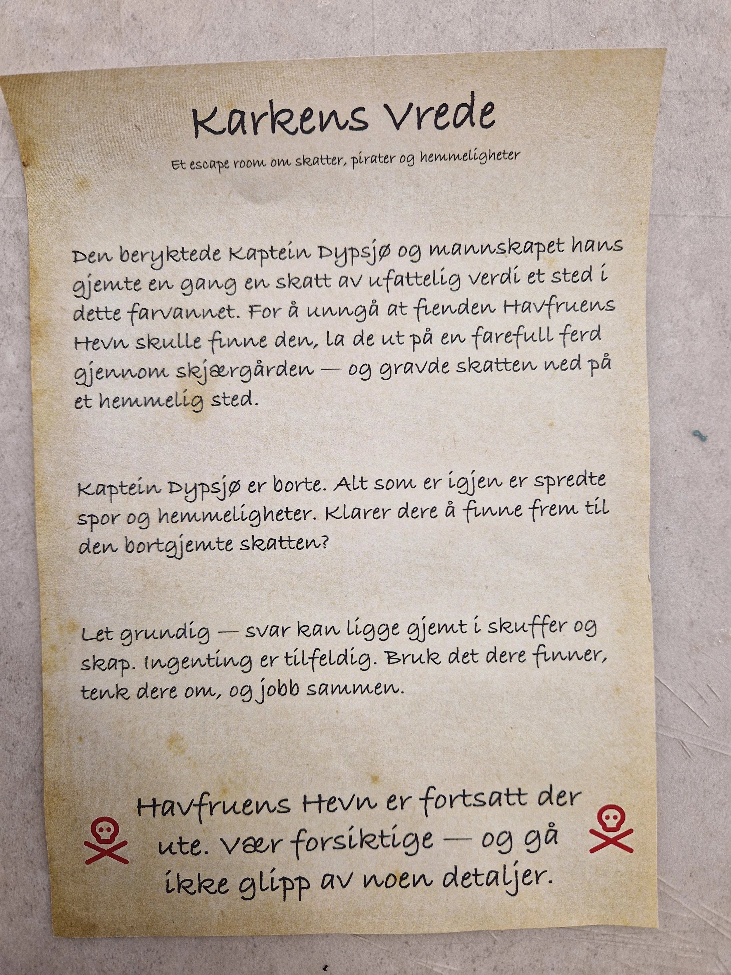 Prototype av intro-tekst til pirat-rommet